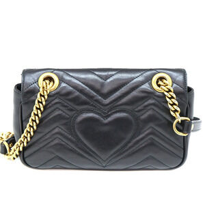 Gucci Shoulder GG Leather Black Bag Marmont